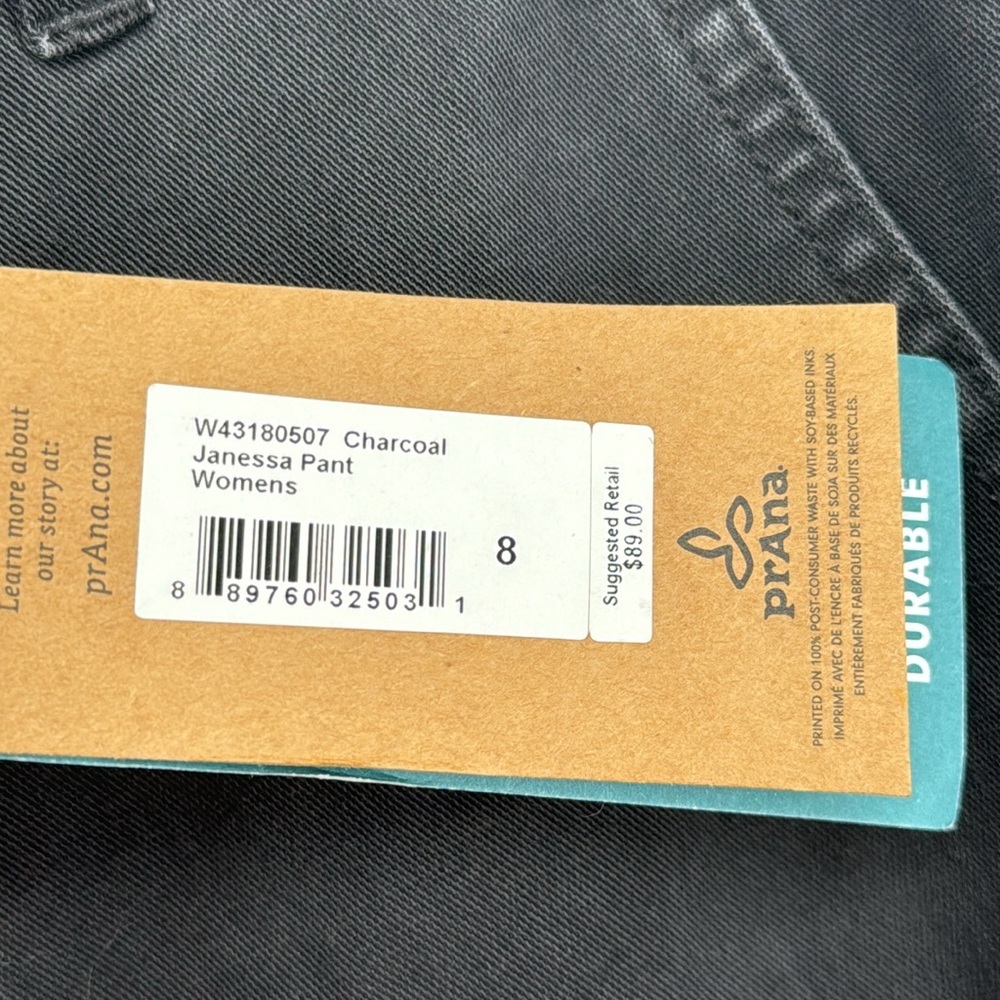 NWT PrAna Janessa 2 Way Stretch Button Fly Cropped Woven Pant In Charcoal Size 8 - Picture 5 of 8